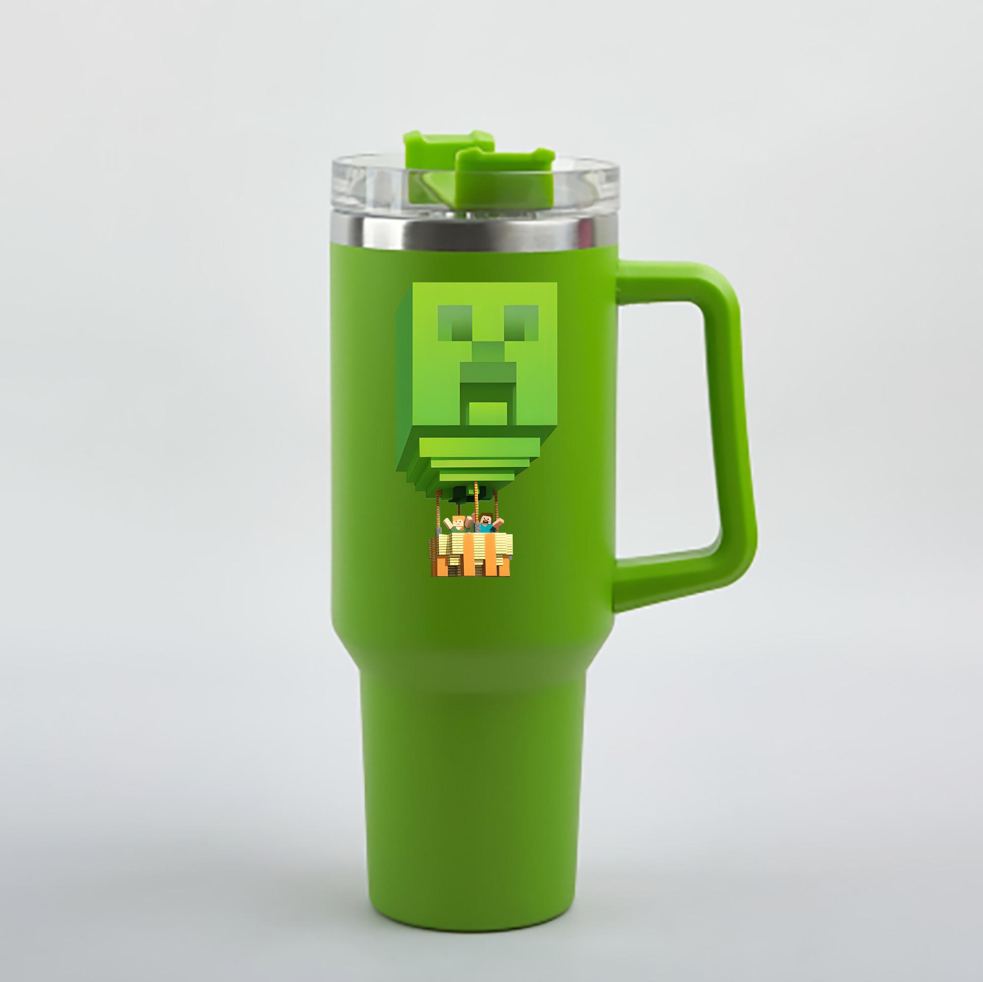 （画像用） マインクラフト ブロックの世界 Minecraft MC Block world 1200mL車用タンブラー - クリスタルステッカー（プラスチックストロー付き）